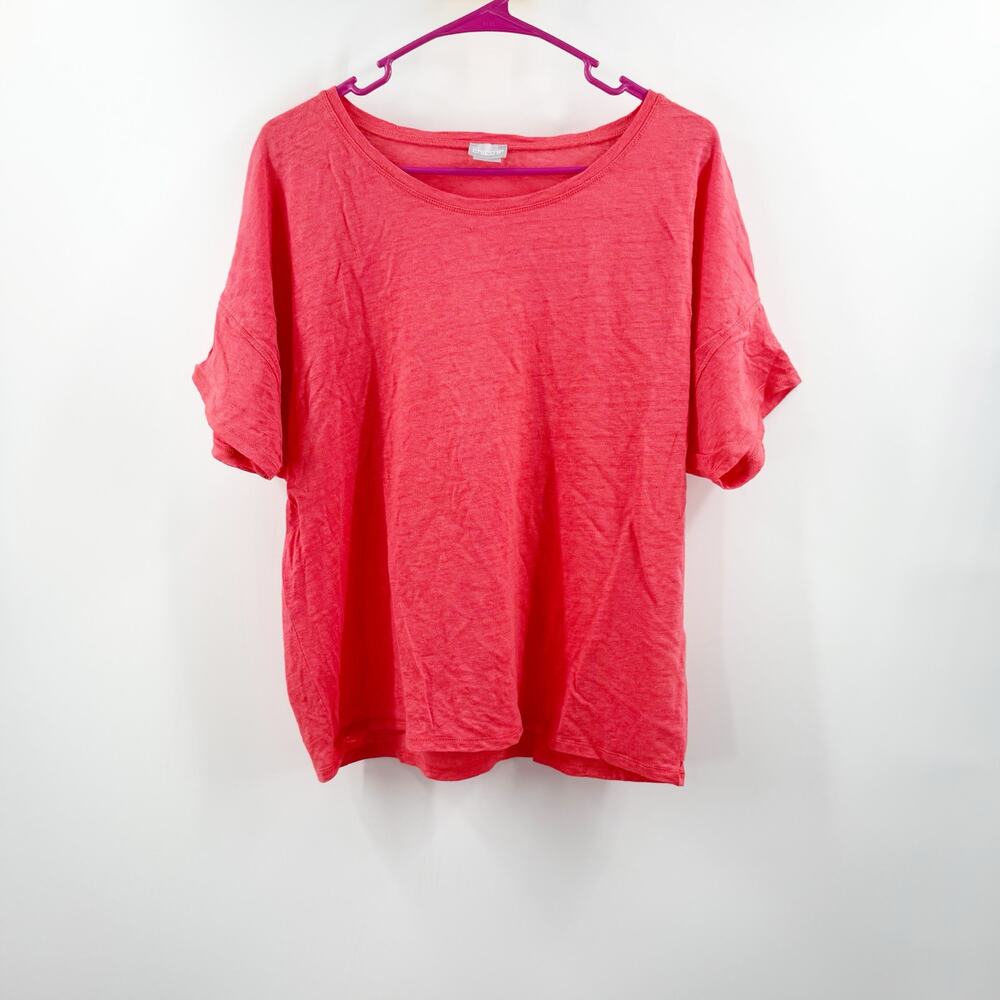 Chico’s Tee Size Extra Large 100% Linen Coral Pink Short Sleeve Tunic Dolman